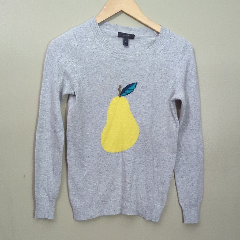 J. Crew Gray Sweater with Yellow Pear Design